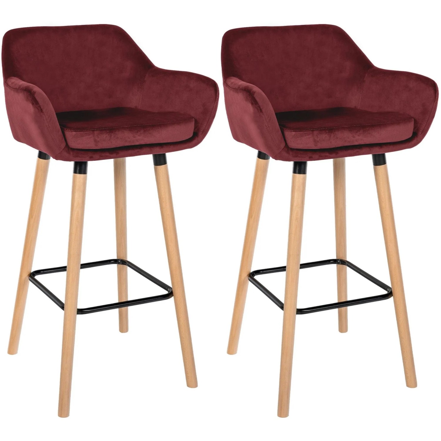 DELUKE 2er Set Barhocker MIRID Samt Rot 55x46x99cm Barstuhl Mit Lehne Tresenhocker Tresenstuhl