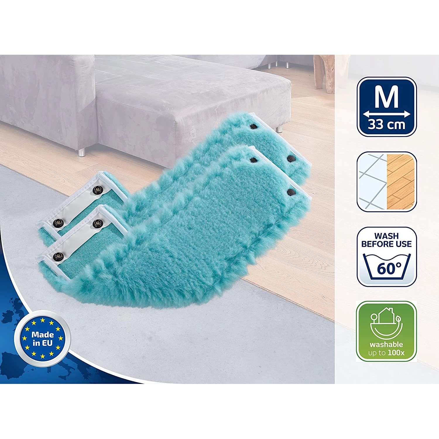 Leifheit Wischbezug 2er Set, türkis, 33cm, für CLEAN TWIST M, zum Staubwischen.