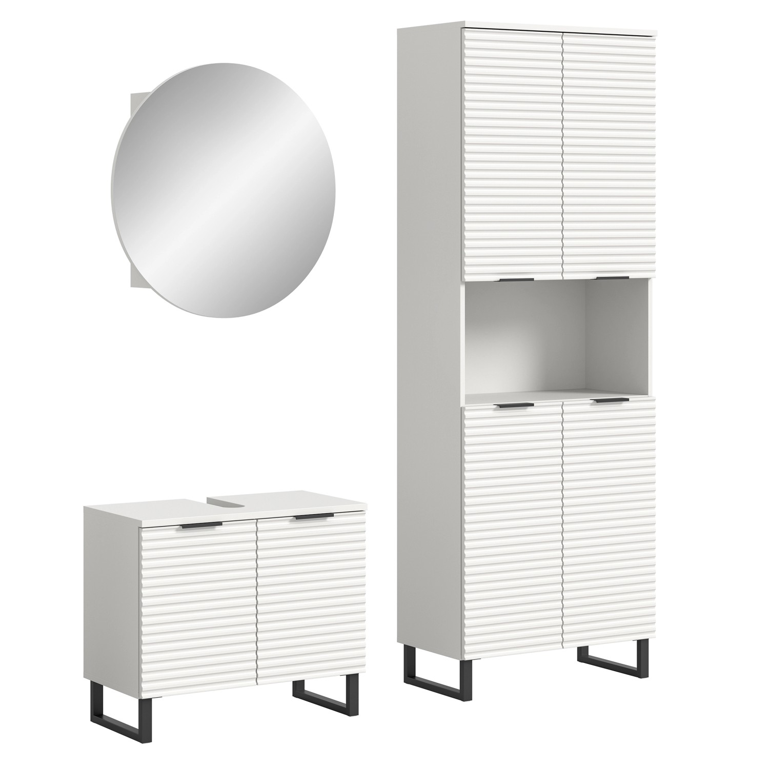 Badkombination Riff m. Hochschrank Weiß Nachbildung 155 cm 3-tlg.