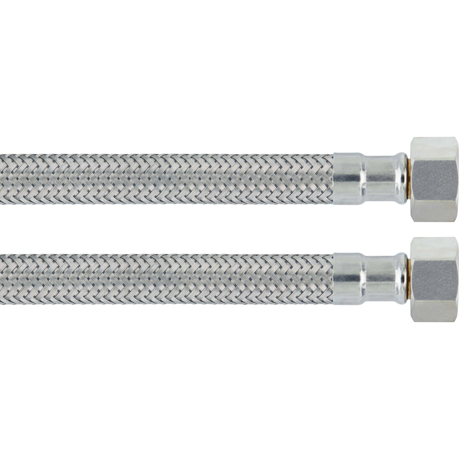 Flexibler Winkel-Anschlussschlauch, 14,9 mm (G 3/8) x 300 mm, aus Edelstahl für Trinkwasserinstallation.