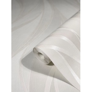 Beige Vliestapete mit grafischem Wellenmuster von Marburg, Rolle angeschnitten.