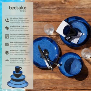 Tectake Kombiservice Mare Für 6 Personen  Handgefertigt Im Maritimen Design  26 5 x 26 5 x 2 5 cm Blau