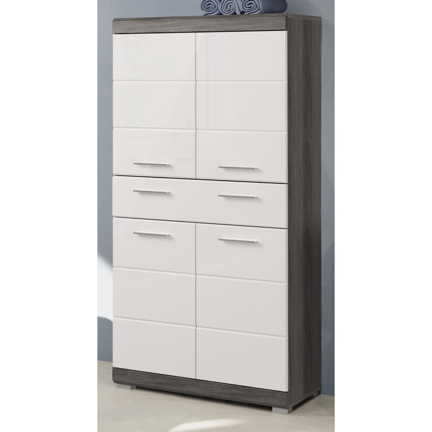 Inn.Furn Midischrank Weiß Hochglanz Grau 74 cm 4-türig Shawn günstig online kaufen