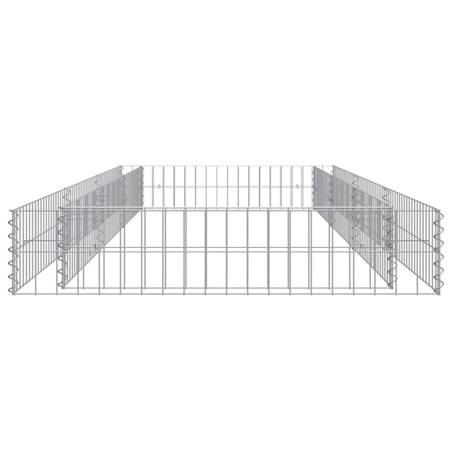 Leeres, rechteckiges Gabionen-Hochbeet aus verzinktem Stahl, 300x100x20 cm.