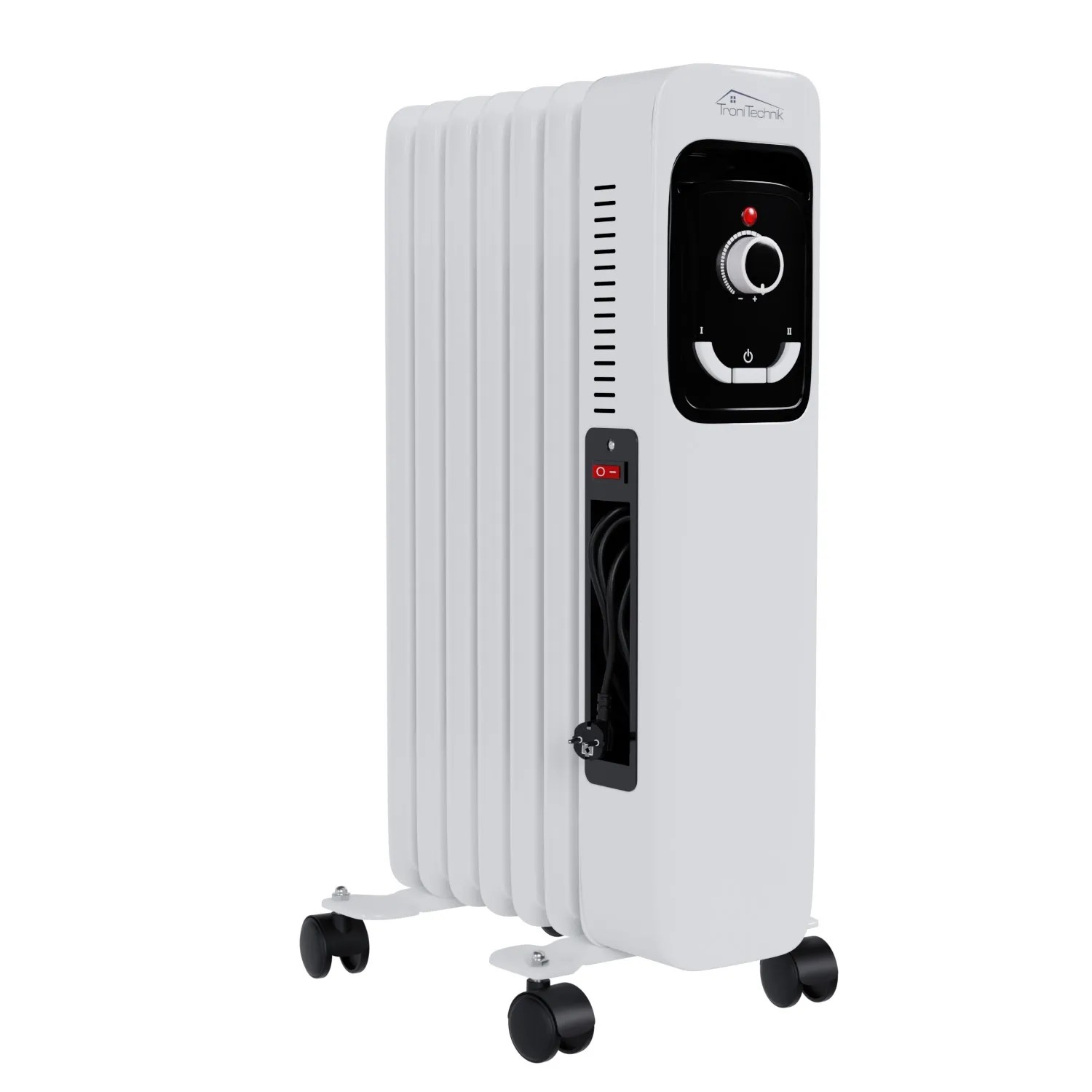 Weißer TroniTechnik Ölradiator TT OR 207 mit 7 Rippen, 1500 Watt und drei Heizstufen.