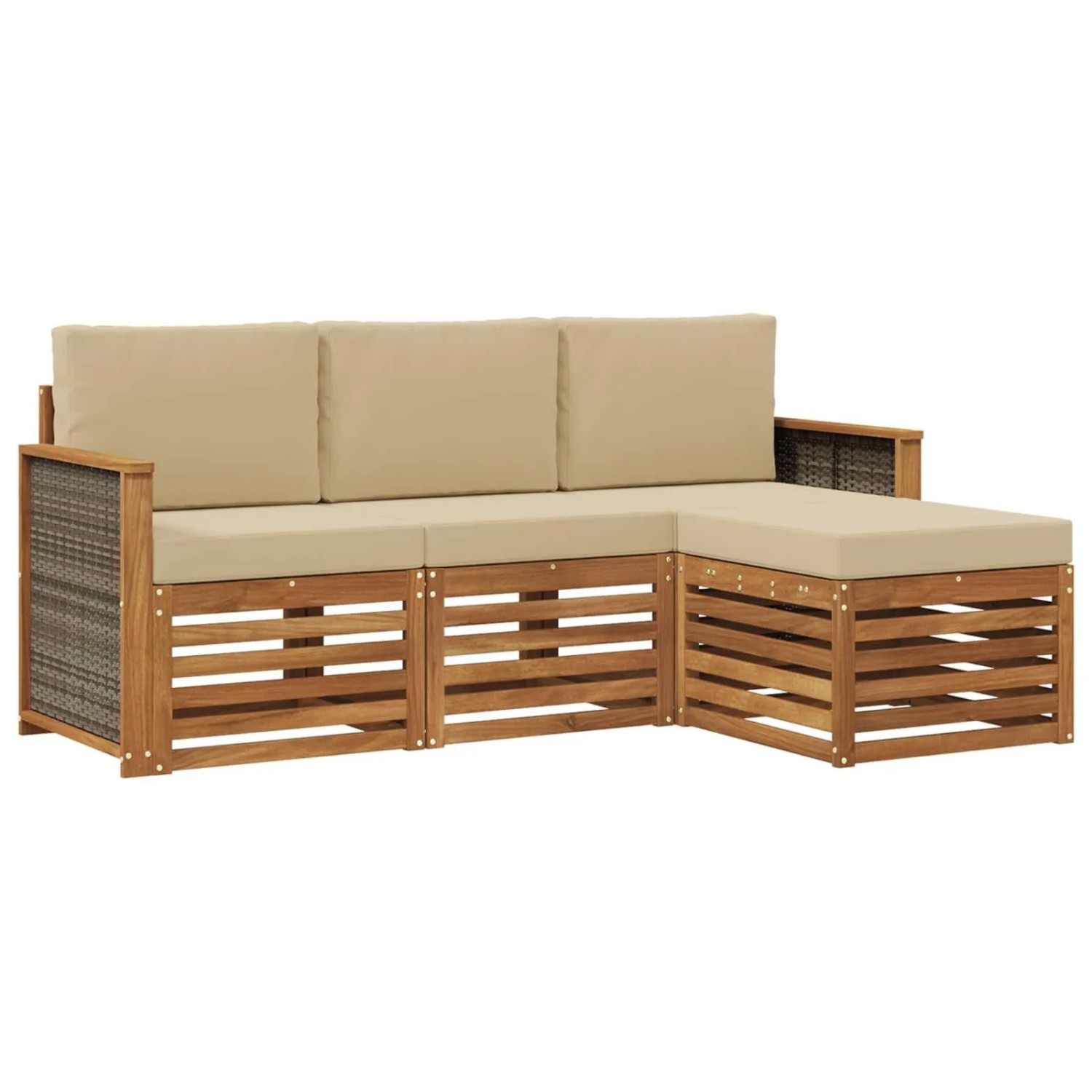 vidaXL Outdoor-Sofagarnitur mit Kissen 4 Stk Natur und Beige 3384199