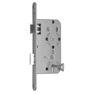 Zimmertürschloss Buntbart, stumpf, DIN rechts, silber lackiert.