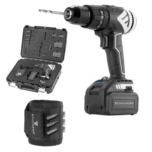 STAHLWERK Akku-Bohrschrauber ASB 20 ST Set mit Magnetarmband, Bohrer- und Bit-Sets im Koffer.