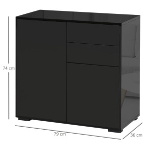 Schwarzes HOMCOM Sideboard mit Schubladen und Schranktür, Hochglanz, 79x36x74cm.