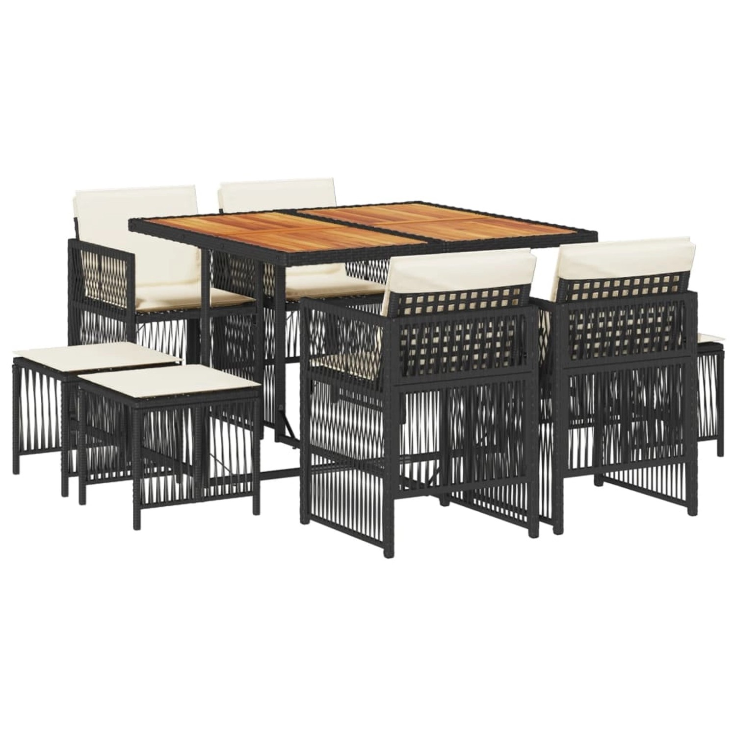 vidaXL 9-Tlg Garten-Essgruppe mit Kissen Schwarz Poly Rattan 3210963 günstig online kaufen