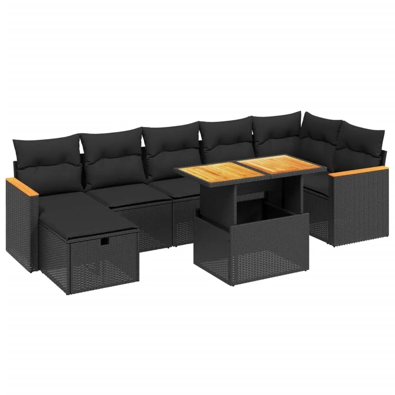 vidaXL 8-Tlg Garten-Sofagarnitur mit Kissen Schwarz Poly Rattan 3276044