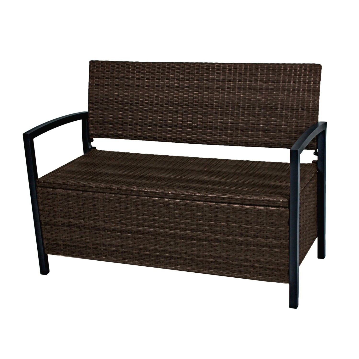 DELUKE Parkbank WOUTER Ablagefach 117cm Breit Alu-Kunststoff Braun Gartenbank Wetterfest Terrassenbank Sitzbank Outdoor