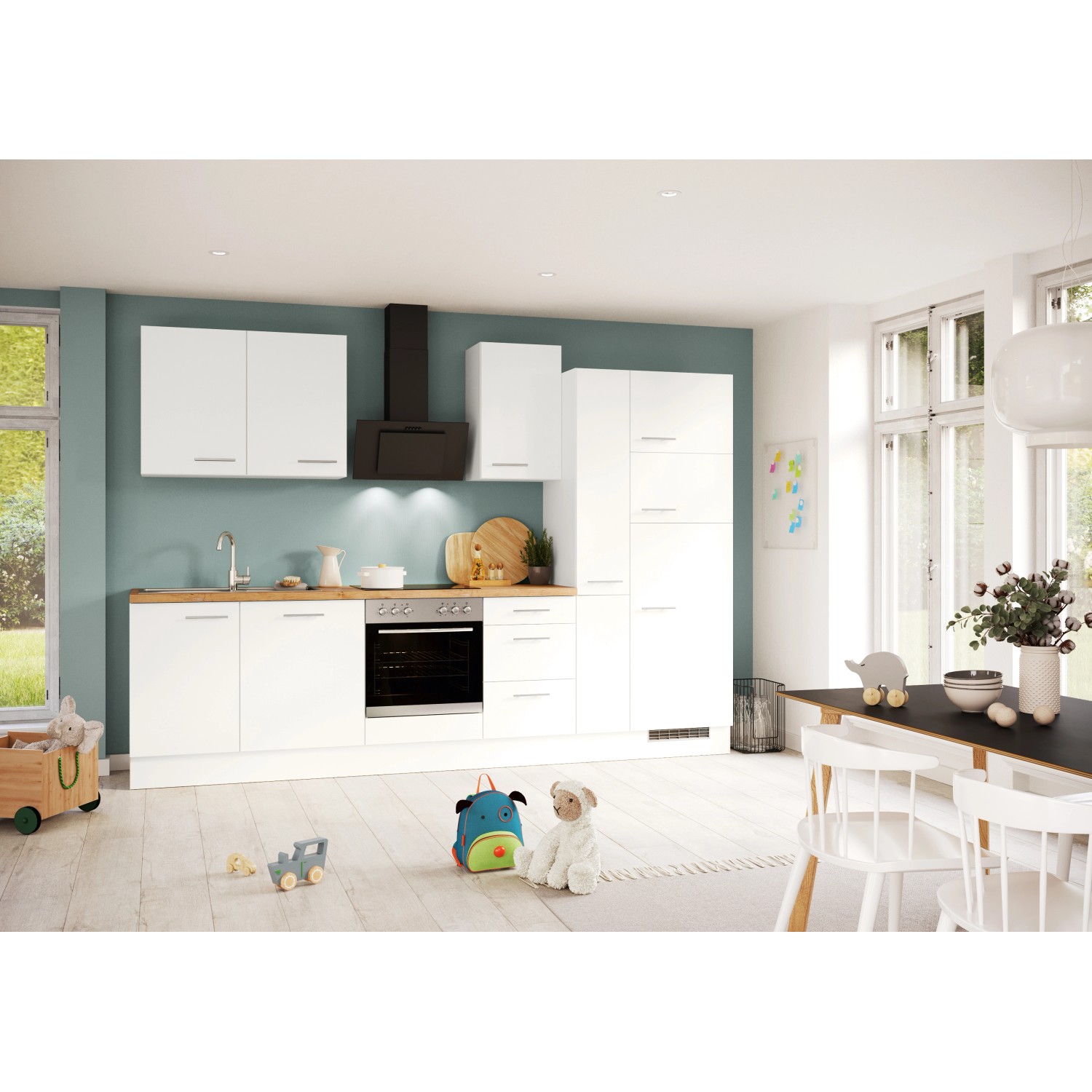 kuchen Impuls Küchen Küchenzeile IBZ4280S6 280 cm Weiß ohne E