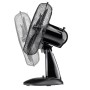 Schwarzer Tischventilator (Ø 30 cm) mit oszillierender Funktion und Metallschutzgitter.