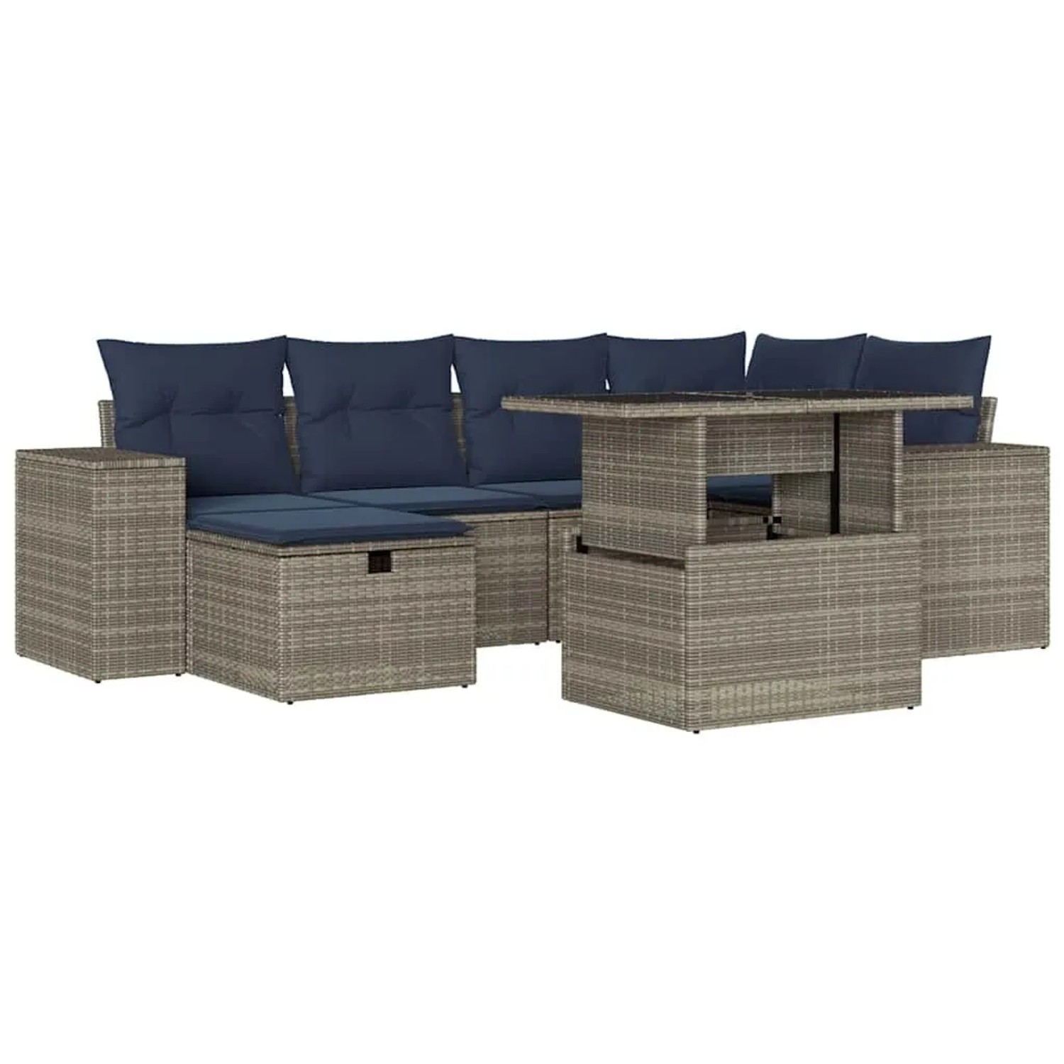 vidaXL 7-Tlg Gartensofa-Set mit Kissen Grau Polyrattan 3275301 günstig online kaufen