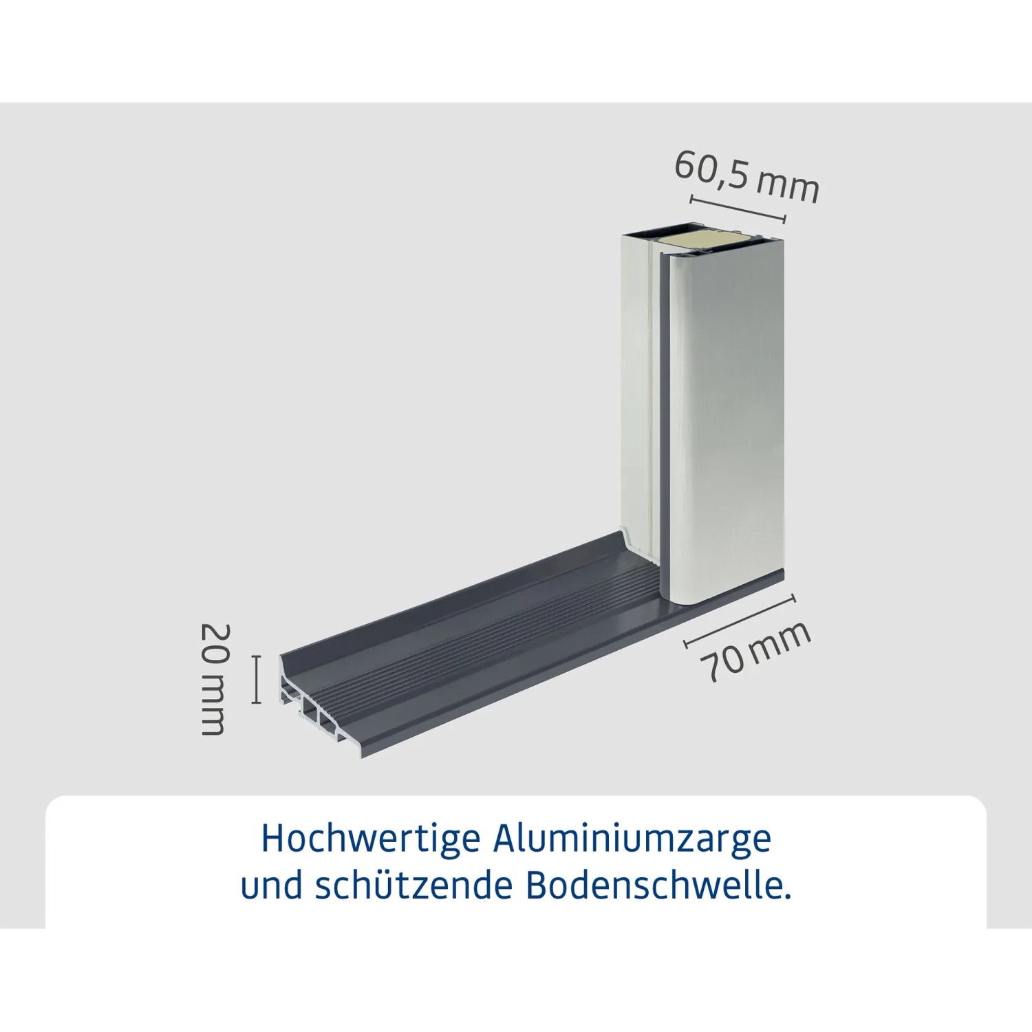 Detailaufnahme: Aluminiumzarge und Bodenschwelle der EcoStar Haustür Isopro Secur.