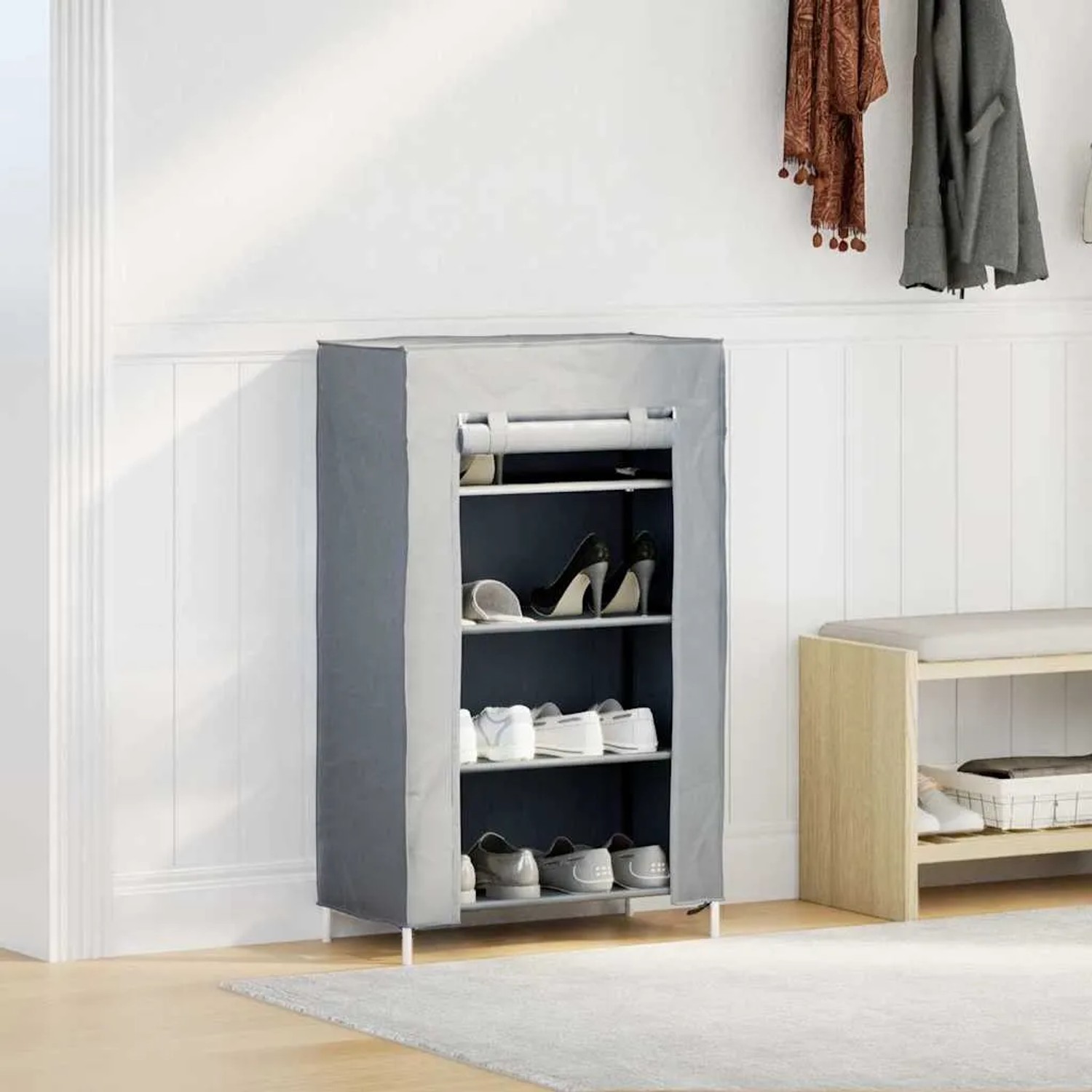vidaXL Schuhschrank Grau 60,5x30x97 cm Vliesstoff 4100621_3