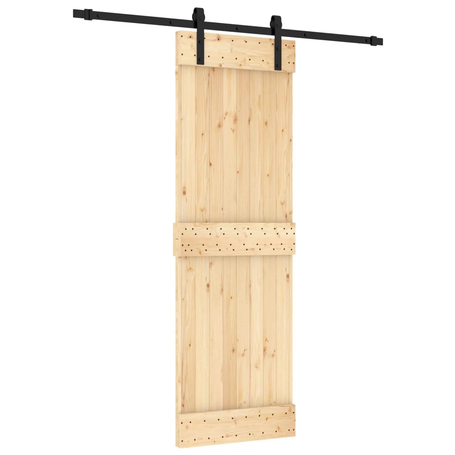 vidaXL Schiebetür Natur und Schwarz 70 x 210 cm Massivkiefer 3444896