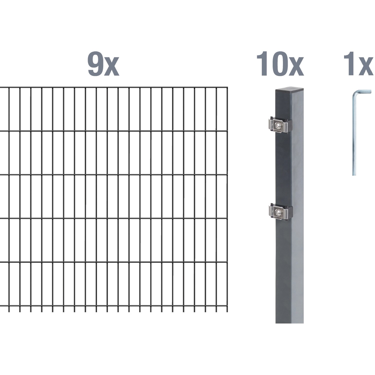 Metallzaun Grund-Set Doppelstabmatte verz. Anthrazit beschichtet 9 x 2 m x günstig online kaufen