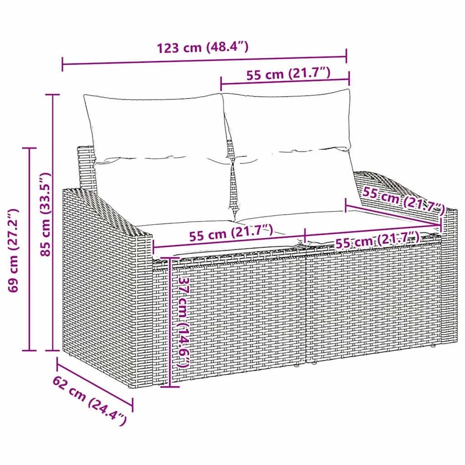 vidaXL Gartenmöbel-Set, braun/creme, Poly-Rattan, mit Maßen. Ideal für Terrasse und Garten.