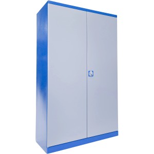 Güde Werkzeugschrank TYP CB in Grau-Blau mit zwei Türen und Zylinderschloss.