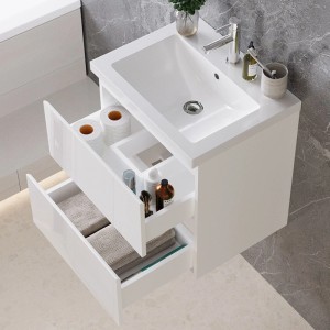 AICA Waschtisch mit Unterschrank Aalst, 2-teiliges Badmöbel Set in Weiß Hochglanz mit Softclose