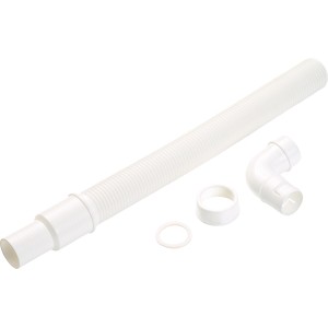 Flexibles Verlängerungsrohr für Siphon, weiß, mit Zubehör für Spültischmontage.