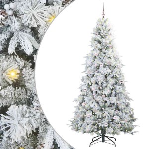 Geschmückter, künstlicher, grüner Weihnachtsbaum (240 cm) von vidaXL mit LED-Lichtern.