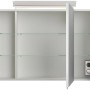 Posseik Spiegelschrank 90 cm, weiß hochglanz, mit LED-Lampe und Glasböden.