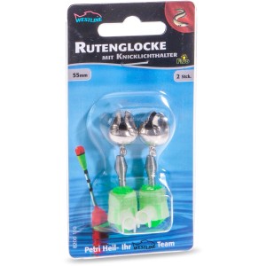 Westline Rutenglocke Fluo, 2 Stück, mit Knicklichthalter zur Befestigung an Angelruten.