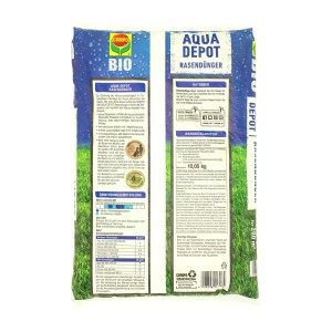 Verpackung Compo Aqua Depot Rasendünger, 10,05 kg, Bio-Rasendünger für einen grünen Rasen.