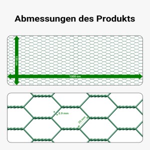 Drahtgitterzaun, 120 cm x 10 m, 25x25 mm Maschen, verzinkter Stahl, grün ummantelt.