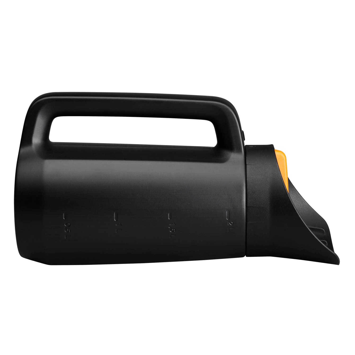 Fiskars Solid Streuer, Gartenhandgerät für Dünger, Sand und Salz. Schwarz mit gelbem Detail.