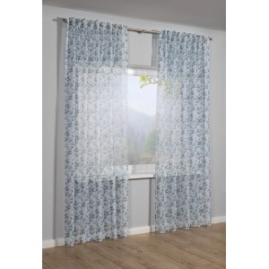 Grüne Sehlbach Scheibengardine mit Blätterranken, 135x245 cm, blickdicht und lichtdurchlässig.