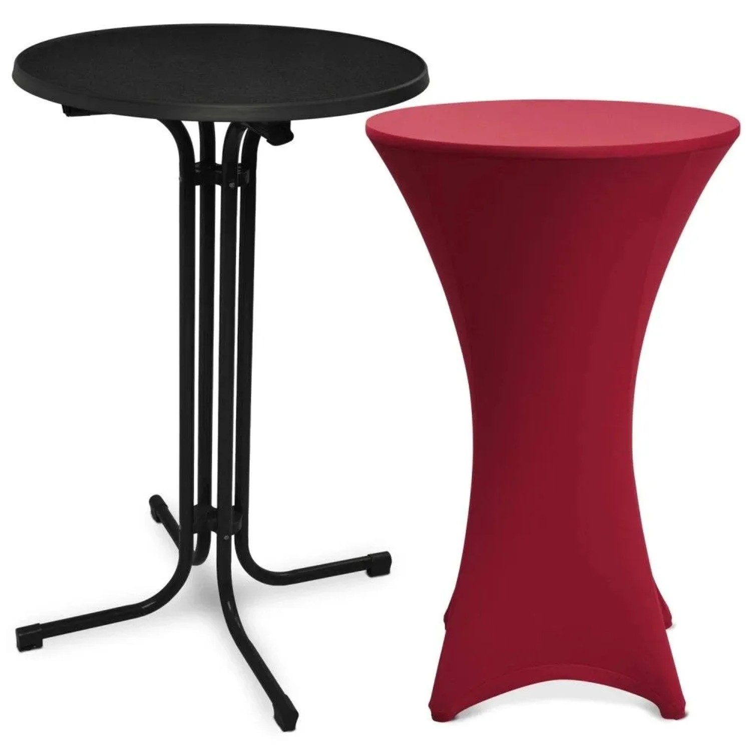 Beautissu Bellini Stehtisch Ø 60cm Schwarz mit Stella Stehtischhusse Ø 60cm Bordeaux