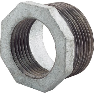 Fitting aus Temperguss, 41,9 mm x 30,3 mm, Reduzierstück für verzinkte Rohre.