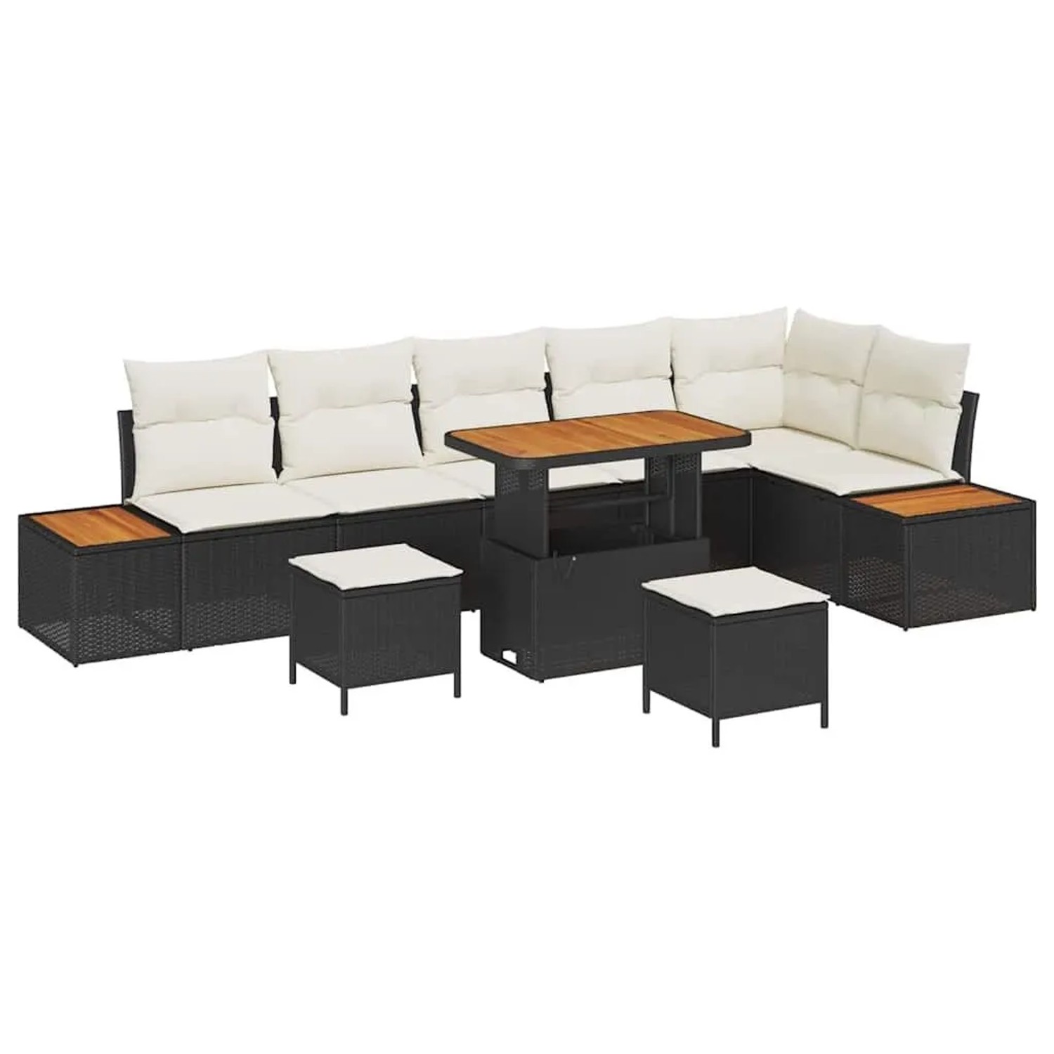 vidaXL Gartensofa-Set mit Kissen 9 Stk Schwarz Poly Rattan 3364885 günstig online kaufen