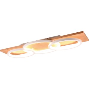 Moderne Trio LED Deckenleuchte Barca, weiß matt mit Holz, 97cm breit. Elegante LED-Deckenlampe für Wohnräume.
