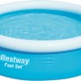 Blauer Bestway Fast Set Aufstellpool, rund, mit weißem Luftring und Wasserfüllung.