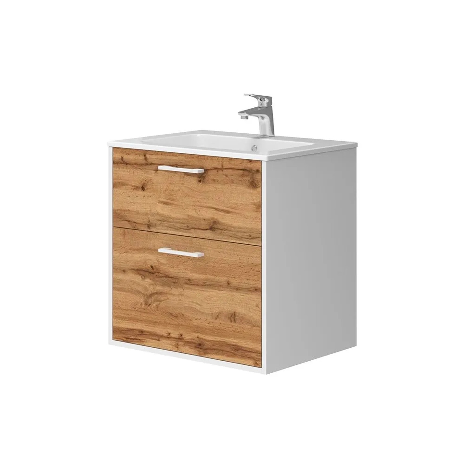 Vicco Waschbeckenunterschrank Lanco Weiß/Goldkraft Eiche 60 x 60 2-teilig