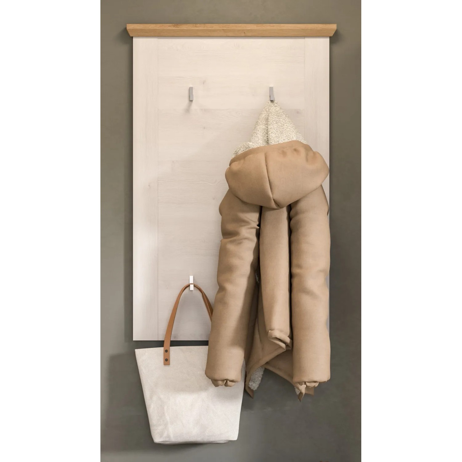 Inn.Furn Garderobenpaneel Weiß Lärche Landhaus 68 cm 5 Kleiderhaken Mirano_2