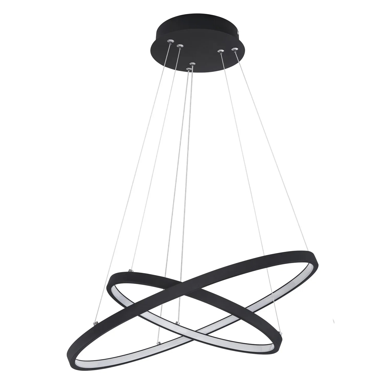 Moderne, schwarze LED-Hängeleuchte Ralph, Ø 51 cm, mit zwei verschlungenen Ringen.