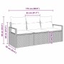 Maßzeichnung des grauen vidaXL Gartensofa-Sets aus Poly-Rattan, 3-teilig, mit Kissen und Maßen 175x62x85 cm.