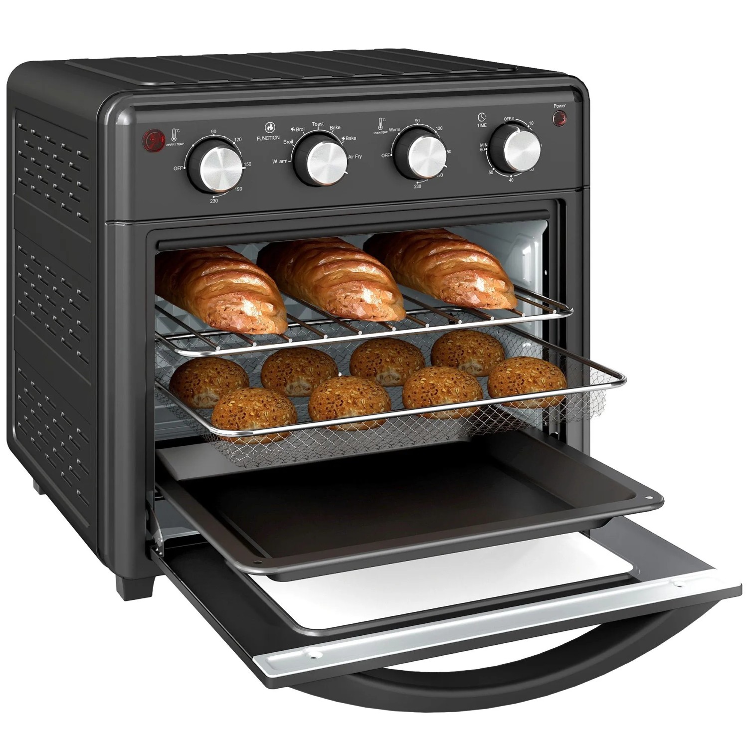 HOMCOM Minibackofen mit Umluft 30L Backblech Krümelblech mit 7 Modi Metall