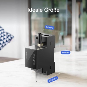 EcoFlow Smarter Stromzähler, schwarz, mit Antenne und Maßen 36x90x65,6mm für Haushaltsstrommessung.
