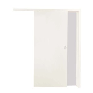 Weiße Holz-Schiebetür (90,5x200,8 cm) mit Griffmuschel, ideal für platzsparende Lösungen.