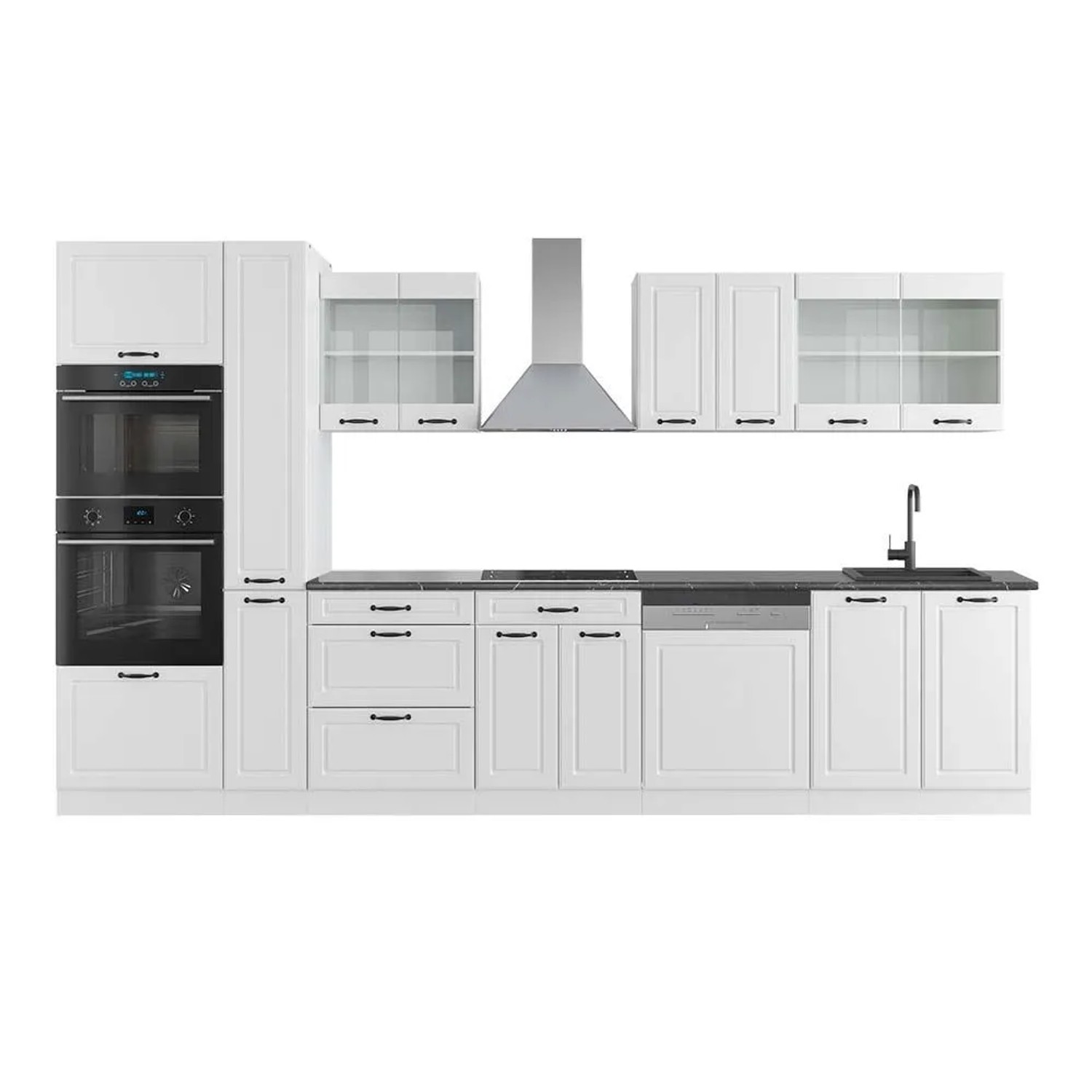 Vicco R-Line Küchenzeile Weiß Landhaus Weiß 350 cm mit HochschrankAP Anthrazit ohne E-Geräte