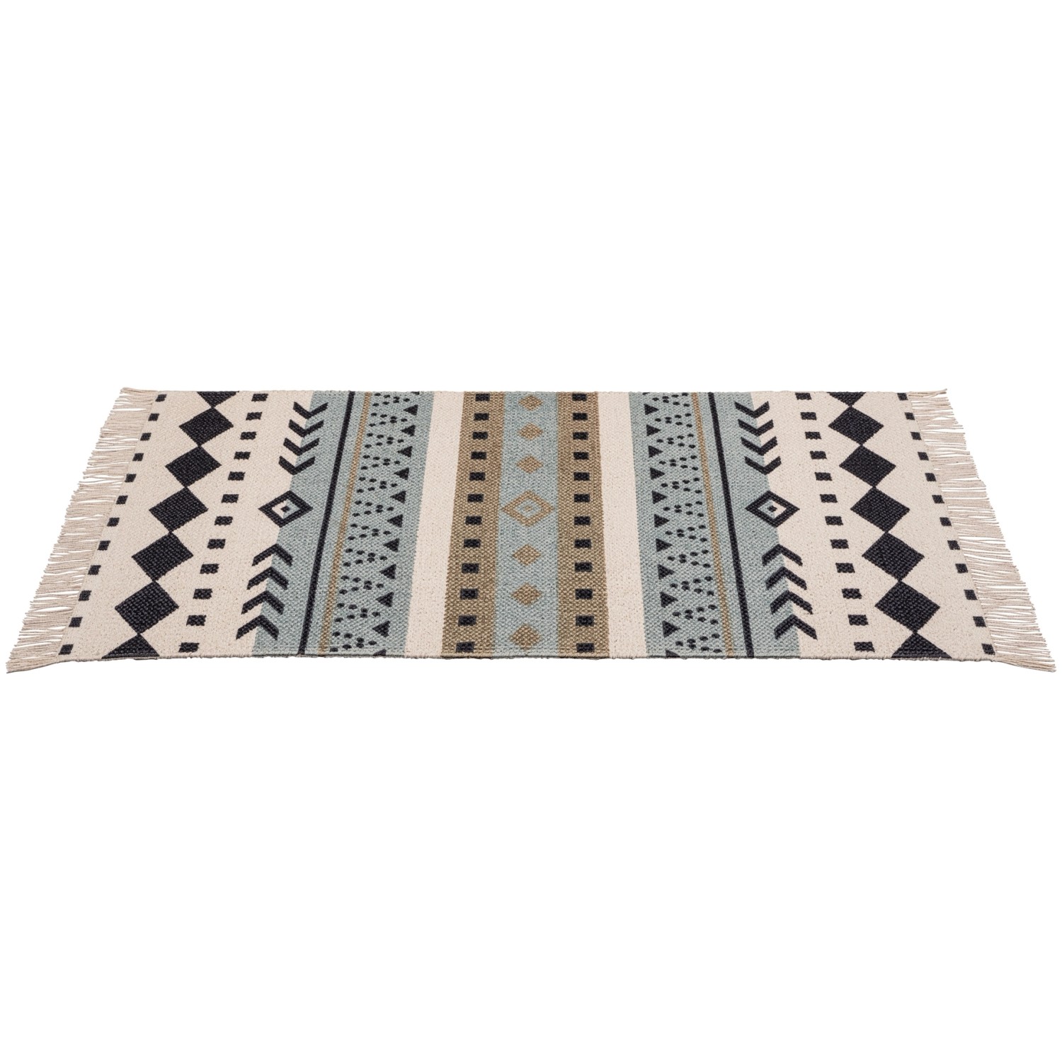 Wenko Badematte Bere aus recycelter Baumwolle mit Ethno-Muster und Fransen.