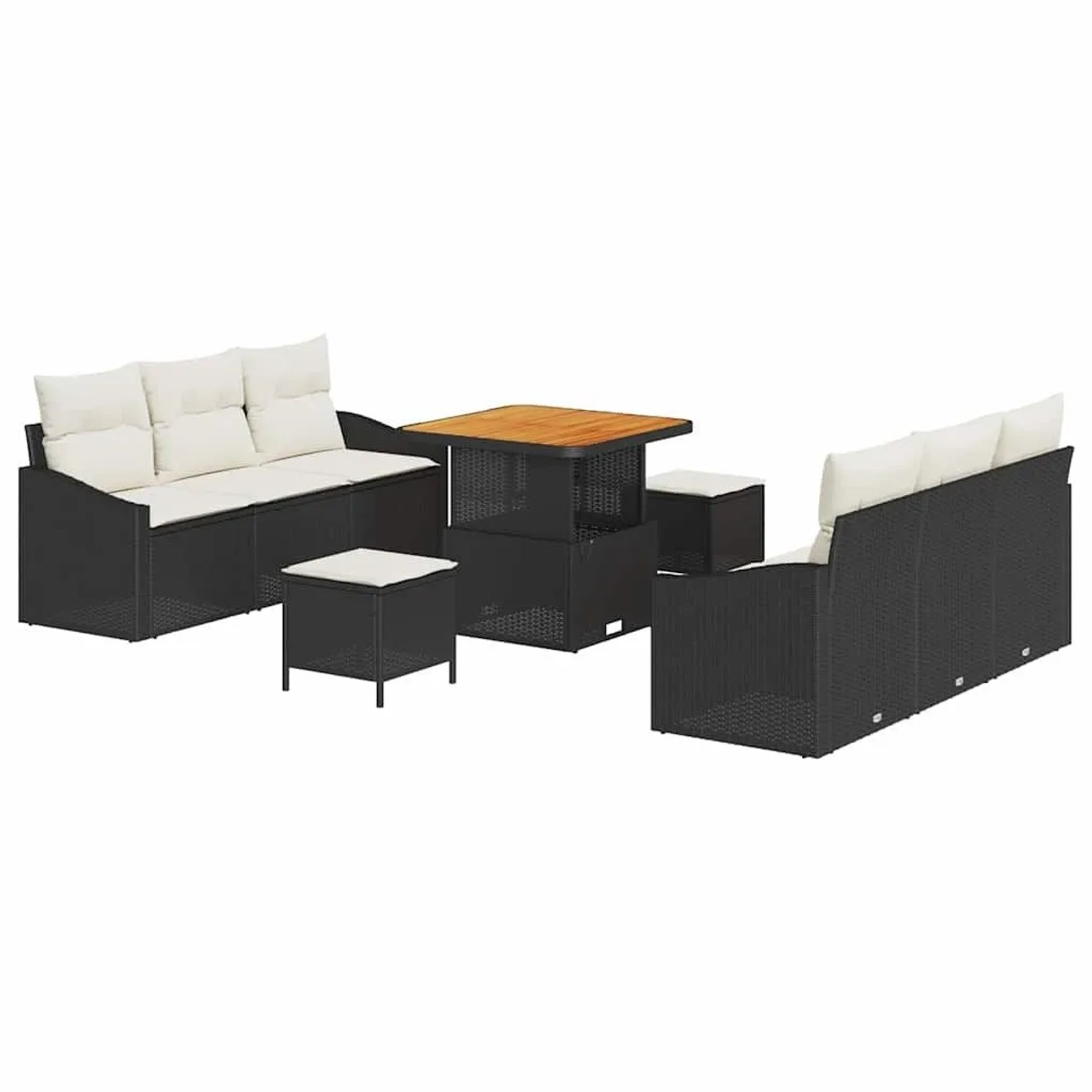 vidaXL Garten-Sofa-Set mit Kissen mit Speicher 9-Tlg Schwarz und Creme 3364555