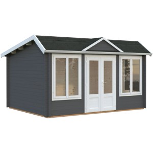Palmako Gartenhaus Claudia Pent, 400x300 cm, dunkelgrau-weiß, mit Doppeltür und Fenstern.